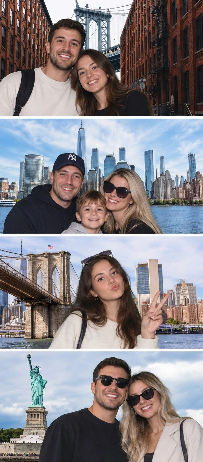 Guests photographed across multiple New York photo booth scenes